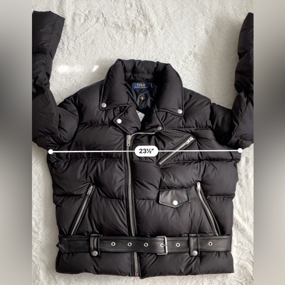 New Polo Ralph Lauren Down Moto Puffer Black Jacket Women’s Size Large - Picture 5 of 16